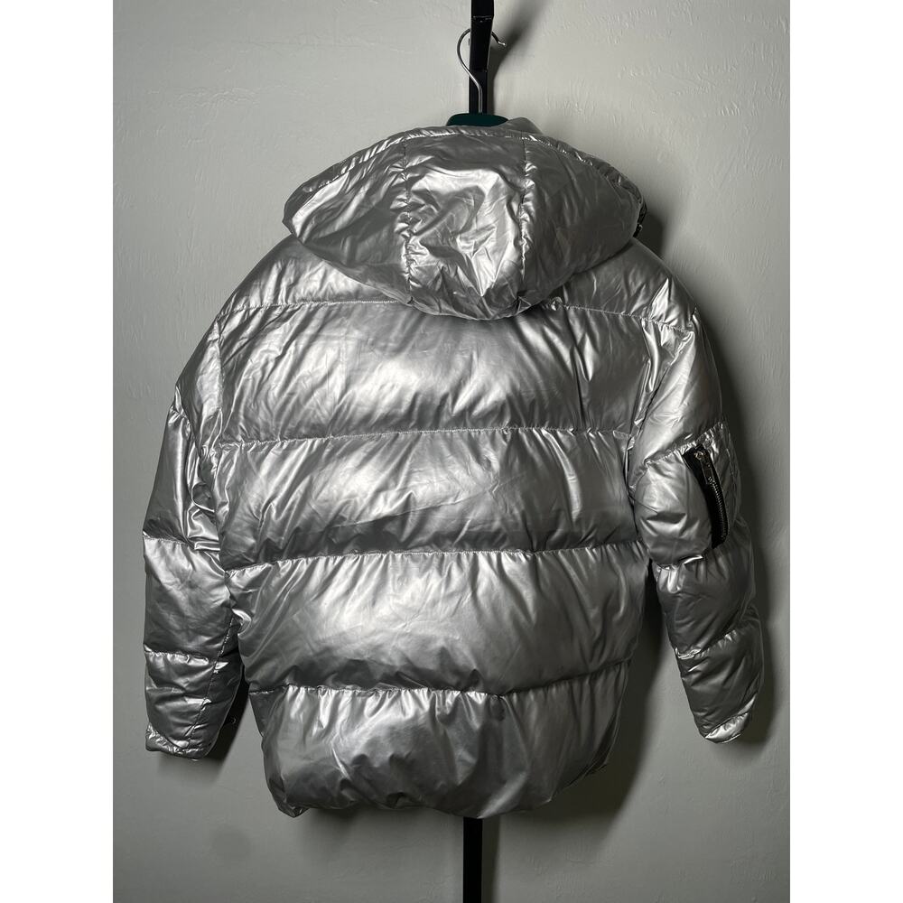 Lattelier Puffer Jacket Womens Medium Silver Shiny Down Filled Zip Winter Hood - Picture 8 of 11